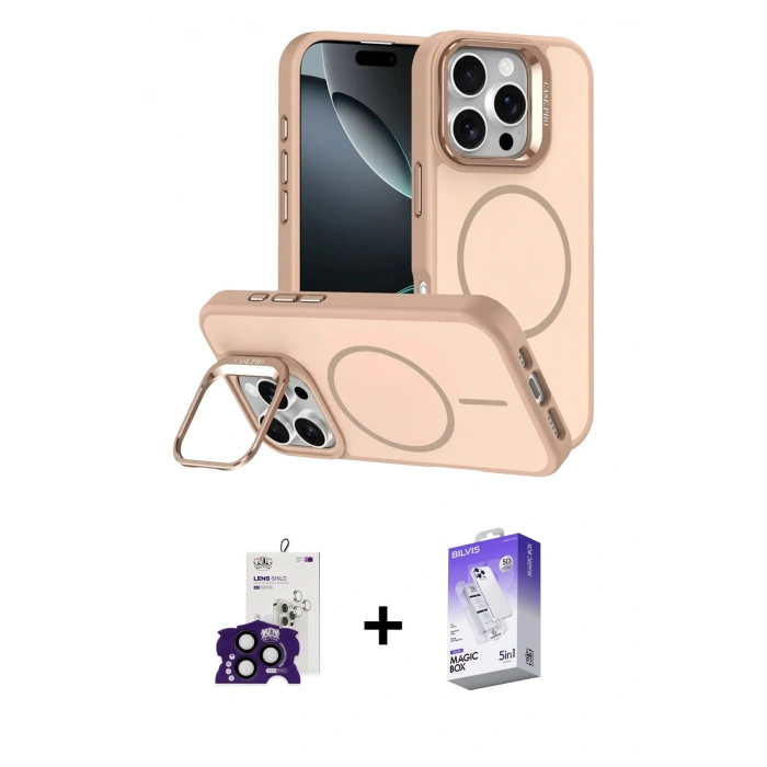 MARSİLYAN™- iPhone 16 Pro Max Kılıf Çekirdek Klasik - Siyah Bilvis 5in1 3D Magic Cam Ekran Koruyucu + Bilvis Titan Kamera Lens - SH