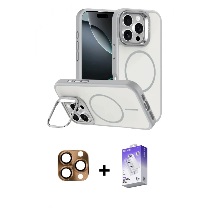 MARSİLYAN™- iPhone 16 Pro Max Kılıf Çekirdek Klasik - Siyah Bilvis 5in1 3D Magic Cam Ekran Koruyucu + Pers Alüminyum Kamera Lens - CLTM