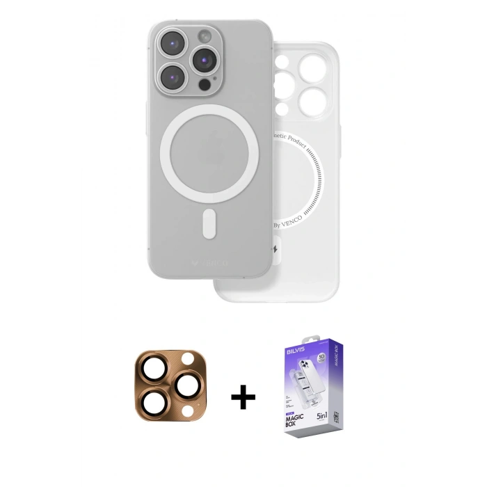 MARSİLYAN™- iPhone 16 Pro Max Kılıf Çekirdek Klasik - Siyah Bilvis 5in1 3D Magic Cam Ekran Koruyucu + Pers Alüminyum Kamera Lens - CLTM