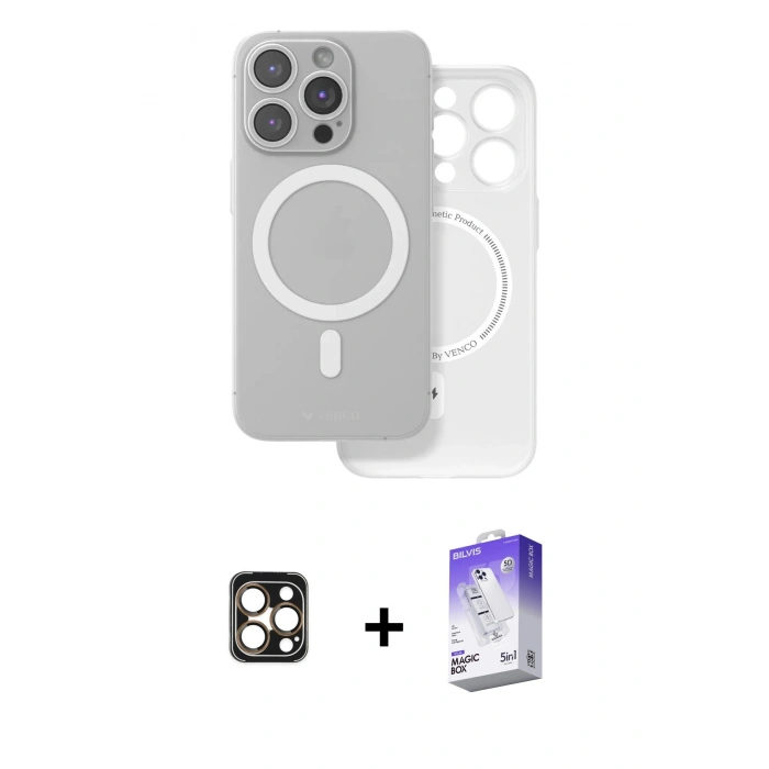 MARSİLYAN™- iPhone 16 Pro Max Kılıf Çekirdek Klasik - Siyah Bilvis 5in1 3D Magic Cam Ekran Koruyucu + PVD Metal Kamera Lens - GD