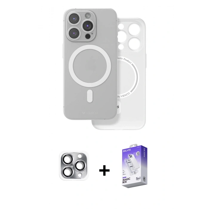 MARSİLYAN™- iPhone 16 Pro Max Kılıf Çekirdek Klasik - Siyah Bilvis 5in1 3D Magic Cam Ekran Koruyucu + Pers Alüminyum Kamera Lens - GI