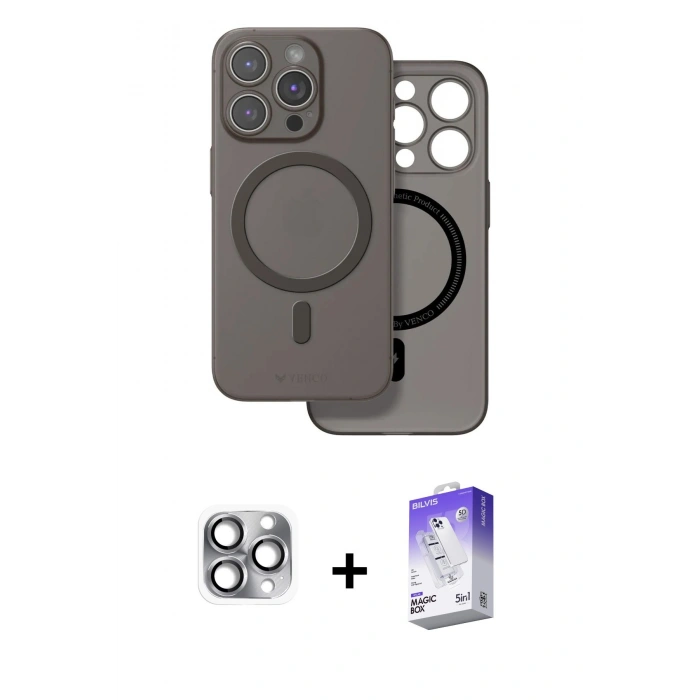 MARSİLYAN™- iPhone 16 Pro Max Kılıf Çekirdek Klasik - Siyah Bilvis 5in1 3D Magic Cam Ekran Koruyucu + Pers Alüminyum Kamera Lens - GI