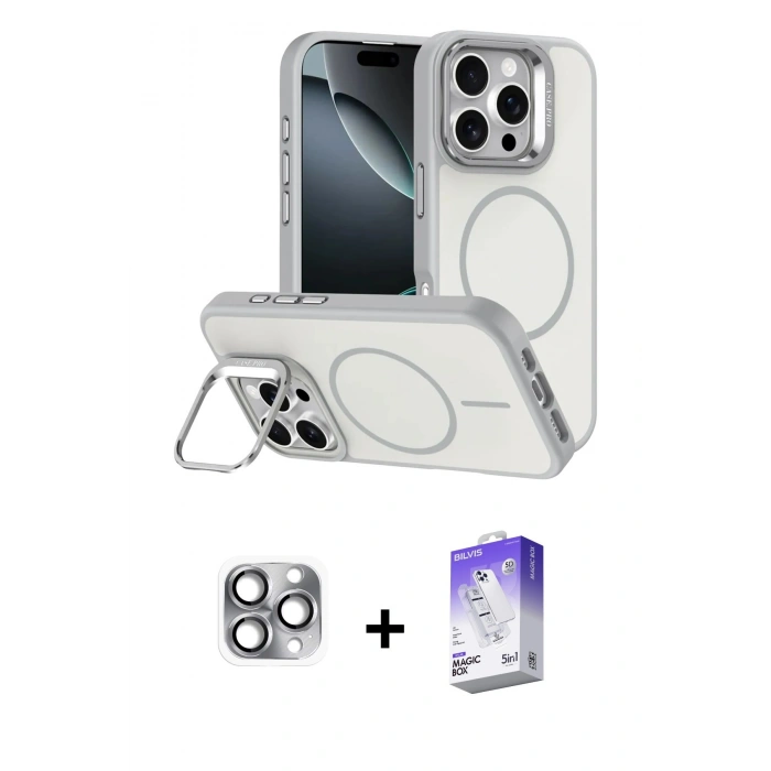 MARSİLYAN™- iPhone 16 Pro Max Kılıf Çekirdek Klasik - Siyah Bilvis 5in1 3D Magic Cam Ekran Koruyucu + Pers Alüminyum Kamera Lens - GI