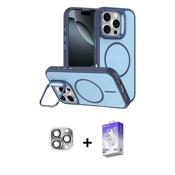 MARSİLYAN™- iPhone 16 Pro Max Kılıf Çekirdek Klasik - Siyah Bilvis 5in1 3D Magic Cam Ekran Koruyucu + Pers Alüminyum Kamera Lens - GI
