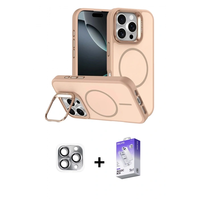 MARSİLYAN™- iPhone 16 Pro Max Kılıf Çekirdek Klasik - Siyah Bilvis 5in1 3D Magic Cam Ekran Koruyucu + Pers Alüminyum Kamera Lens - GI