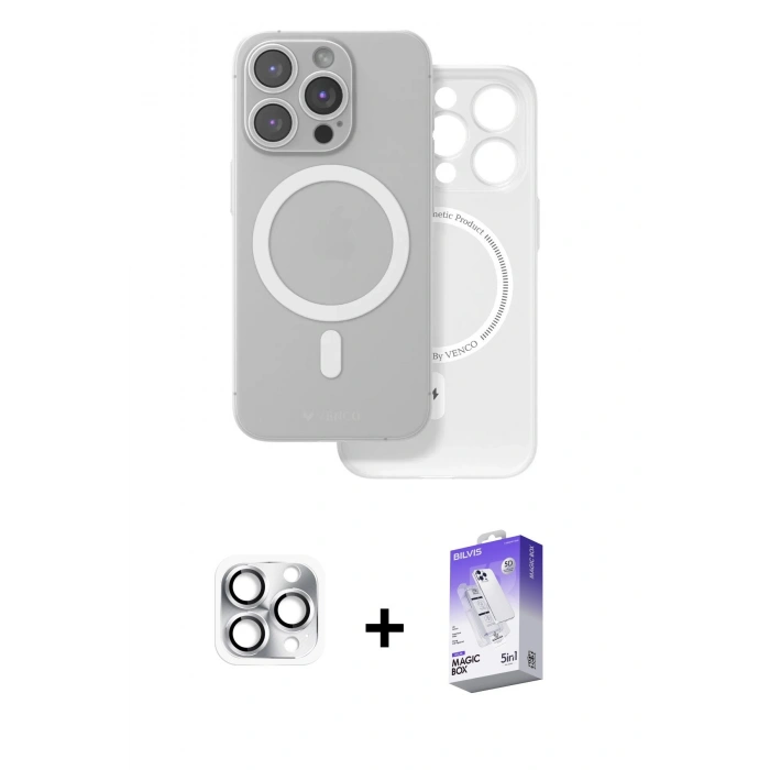 MARSİLYAN™- iPhone 16 Pro Max Kılıf Çekirdek Klasik - Siyah Bilvis 5in1 3D Magic Cam Ekran Koruyucu + Pers Alüminyum Kamera Lens - GS