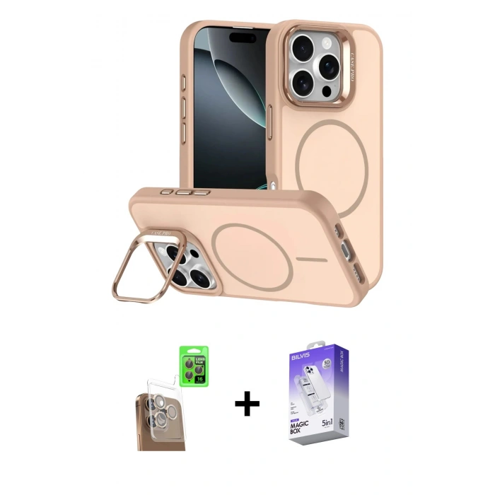 MARSİLYAN™- iPhone 16 Pro Max Kılıf Çekirdek Klasik - Siyah Bilvis 5in1 3D Magic Cam Ekran Koruyucu + Raze Metal Kamera Lens - CLTM