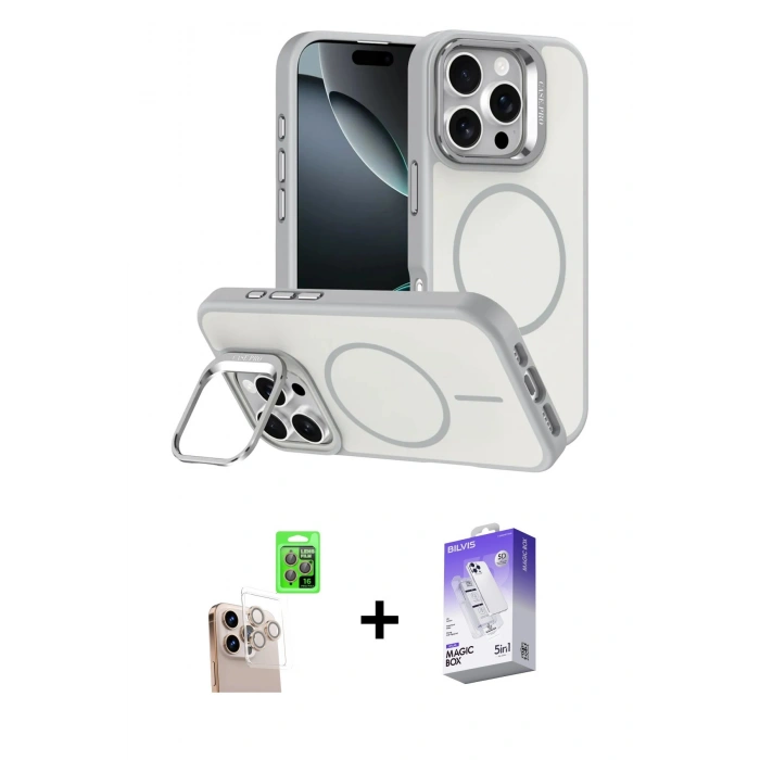 MARSİLYAN™- iPhone 16 Pro Max Kılıf Çekirdek Klasik - Siyah Bilvis 5in1 3D Magic Cam Ekran Koruyucu + Raze Metal Kamera Lens - NLGY