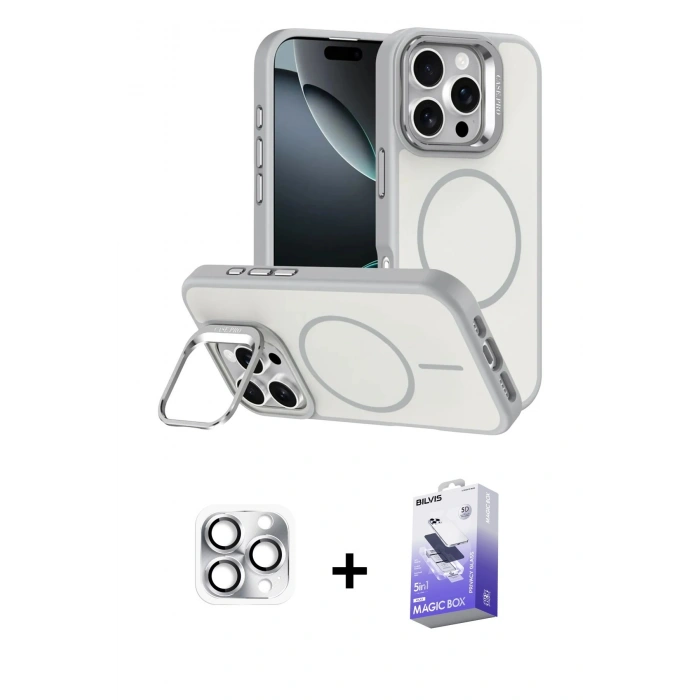MARSİLYAN™- iPhone 16 Pro Max Kılıf Çekirdek Klasik - Siyah Bilvis 5in1 5D Magic Hayalet Cam Ekran Koruyucu + Pers Alüminyum Kamera Lens - GS