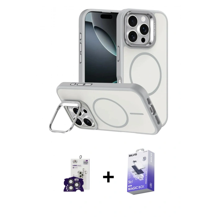 MARSİLYAN™- iPhone 16 Pro Max Kılıf Çekirdek Klasik - Siyah Bilvis 5in1 5D Magic Hayalet Cam Ekran Koruyucu + Bilvis Titan Kamera Lens - TMGI