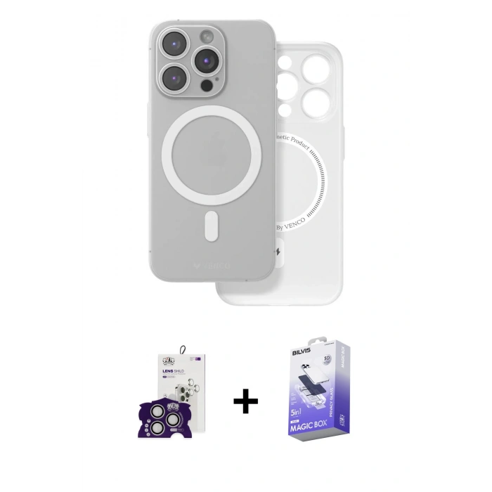 MARSİLYAN™- iPhone 16 Pro Max Kılıf Çekirdek Klasik - Siyah Bilvis 5in1 5D Magic Hayalet Cam Ekran Koruyucu + Bilvis Titan Kamera Lens - GS