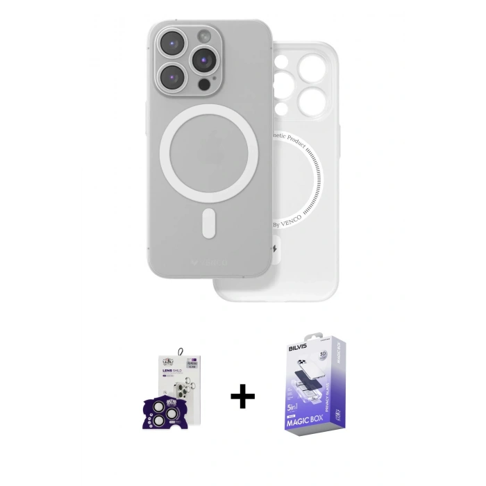 MARSİLYAN™- iPhone 16 Pro Max Kılıf Çekirdek Klasik - Siyah Bilvis 5in1 5D Magic Hayalet Cam Ekran Koruyucu + Bilvis Titan Kamera Lens - TMGI