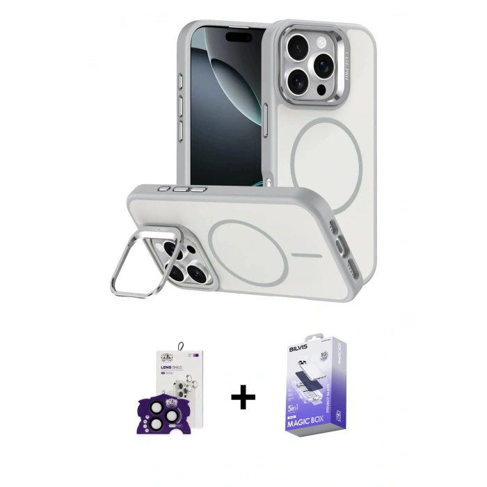 MARSİLYAN™- iPhone 16 Pro Max Kılıf Çekirdek Klasik - Siyah Bilvis 5in1 5D Magic Hayalet Cam Ekran Koruyucu + Bilvis Titan Kamera Lens - SH