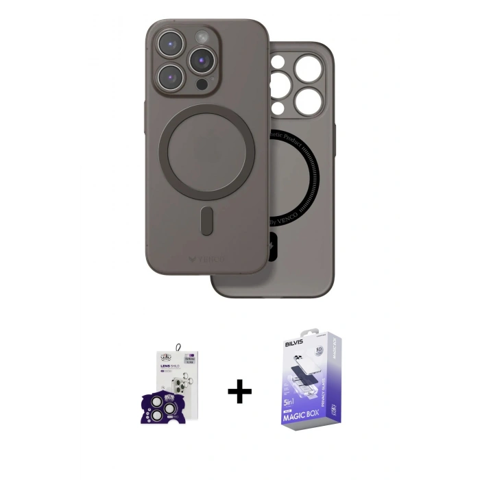 MARSİLYAN™- iPhone 16 Pro Max Kılıf Çekirdek Klasik - Siyah Bilvis 5in1 5D Magic Hayalet Cam Ekran Koruyucu + Bilvis Titan Kamera Lens - TMGI