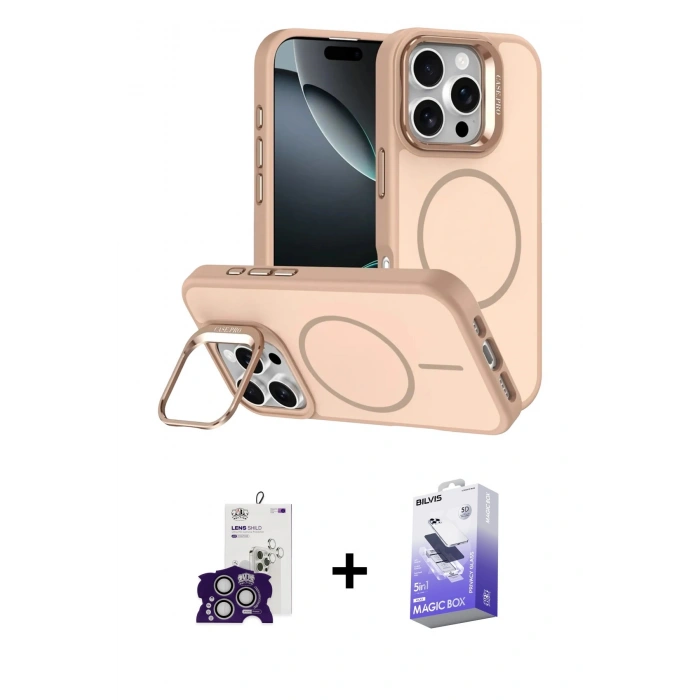 MARSİLYAN™- iPhone 16 Pro Max Kılıf Çekirdek Klasik - Siyah Bilvis 5in1 5D Magic Hayalet Cam Ekran Koruyucu + Gümüş Bilvis Titan Kamera Lens