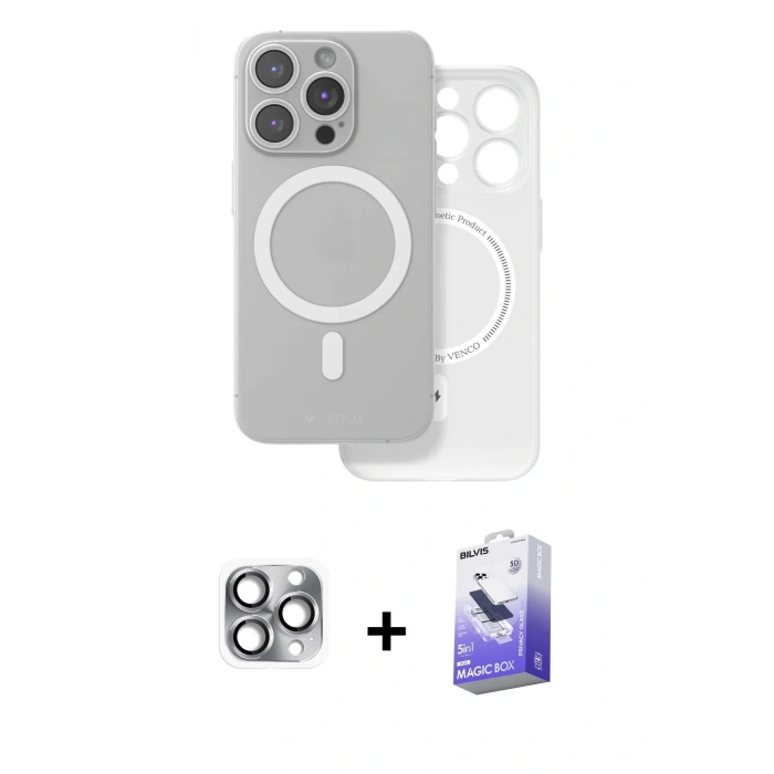 MARSİLYAN™- iPhone 16 Pro Max Kılıf Çekirdek Klasik - Siyah Bilvis 5in1 5D Magic Hayalet Cam Ekran Koruyucu + Pers Alüminyum Kamera Lens - GI