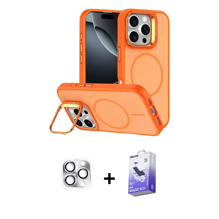 MARSİLYAN™- iPhone 16 Pro Max Kılıf Çekirdek Klasik - Siyah Bilvis 5in1 5D Magic Hayalet Cam Ekran Koruyucu + Pers Alüminyum Kamera Lens - GS