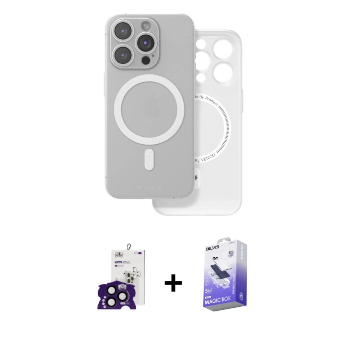 MARSİLYAN™- iPhone 16 Pro Max Kılıf Çekirdek Klasik - Siyah Bilvis 5in1 5D Magic Hayalet Cam Ekran Koruyucu + Bilvis Titan Kamera Lens - SH