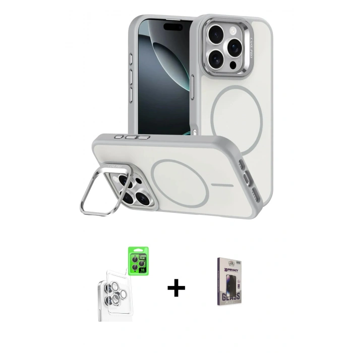 MARSİLYAN™- iPhone 16 Pro Max Kılıf Çekirdek Klasik - Siyah Bilvis Hayalet Cam Ekran Koruyucu + Raze Metal Kamera Lens - BZ