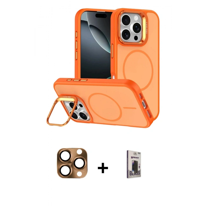 MARSİLYAN™- iPhone 16 Pro Max Kılıf Çekirdek Klasik - Siyah Bilvis Hayalet Cam Ekran Koruyucu + Pers Alüminyum Kamera Lens - CLTM