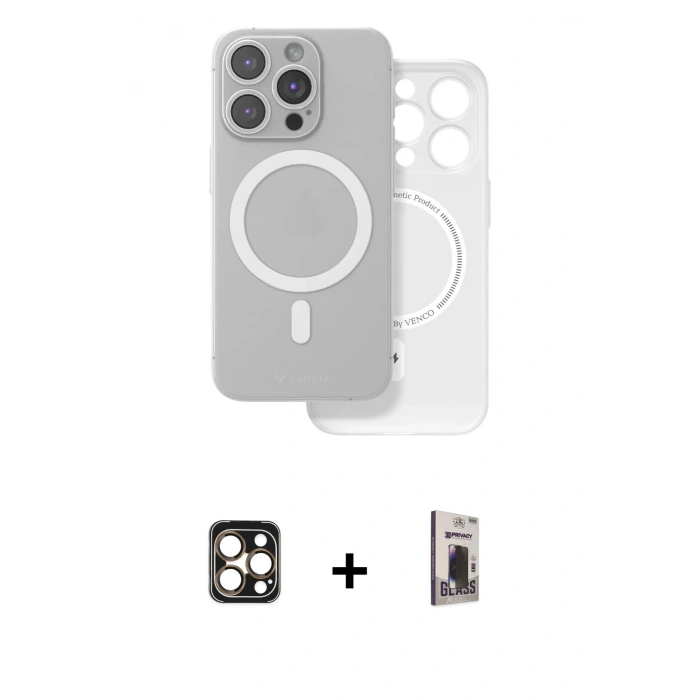 MARSİLYAN™- iPhone 16 Pro Max Kılıf Çekirdek Klasik - Siyah Bilvis Hayalet Cam Ekran Koruyucu + PVD Metal Kamera Lens - GD