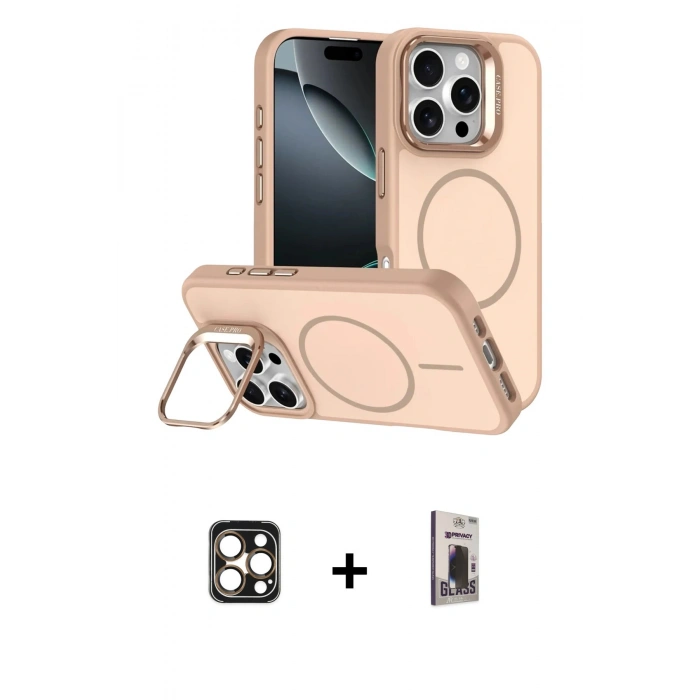 MARSİLYAN™- iPhone 16 Pro Max Kılıf Çekirdek Klasik - Siyah Bilvis Hayalet Cam Ekran Koruyucu + PVD Metal Kamera Lens - GD