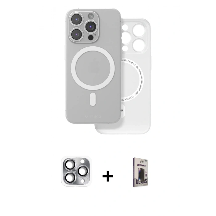 MARSİLYAN™- iPhone 16 Pro Max Kılıf Çekirdek Klasik - Siyah Bilvis Hayalet Cam Ekran Koruyucu + Pers Alüminyum Kamera Lens - GI