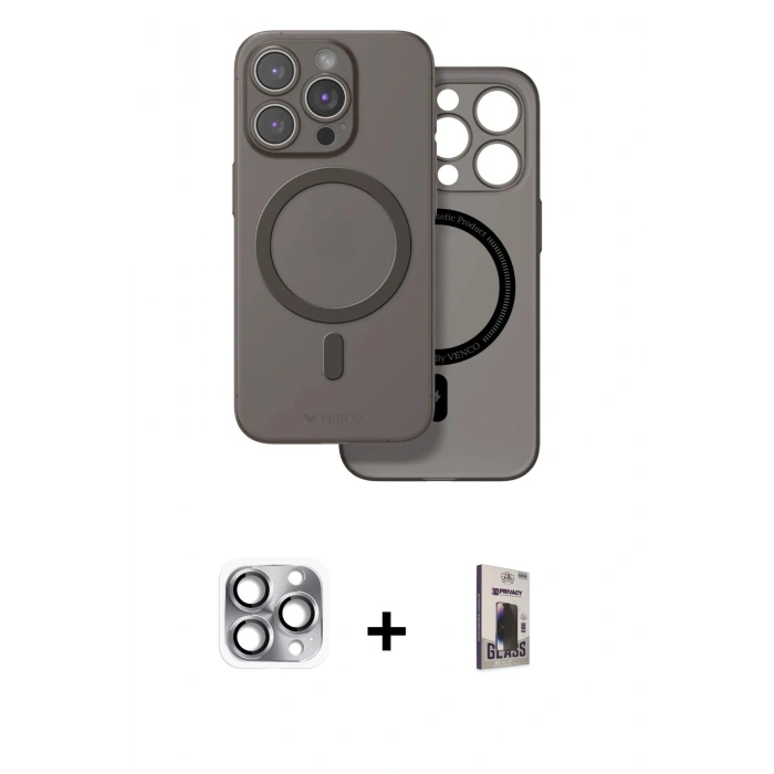 MARSİLYAN™- iPhone 16 Pro Max Kılıf Çekirdek Klasik - Siyah Bilvis Hayalet Cam Ekran Koruyucu + Pers Alüminyum Kamera Lens - GI