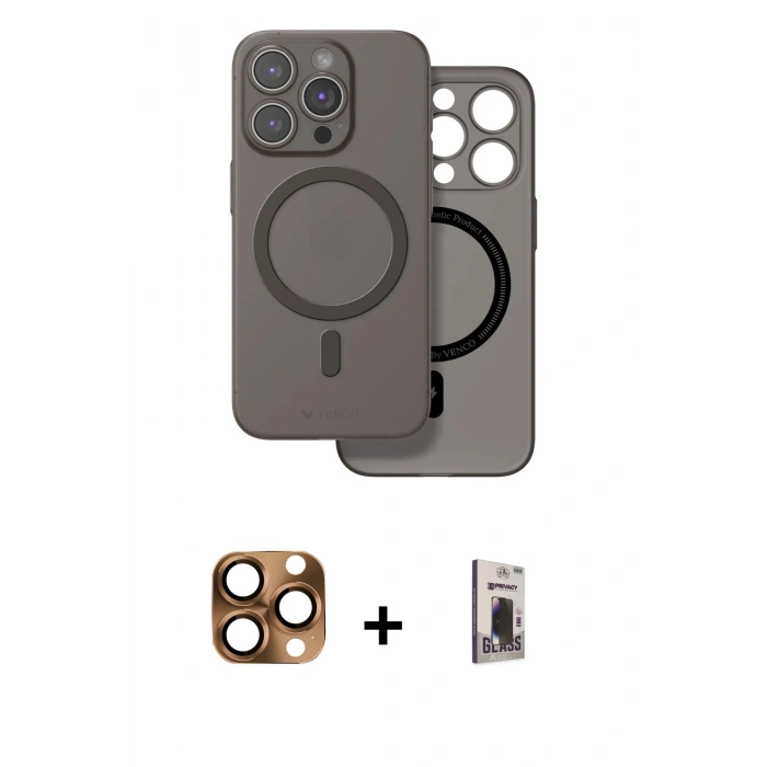MARSİLYAN™- iPhone 16 Pro Max Kılıf Çekirdek Klasik - Siyah Bilvis Hayalet Cam Ekran Koruyucu + Pers Alüminyum Kamera Lens - CLTM