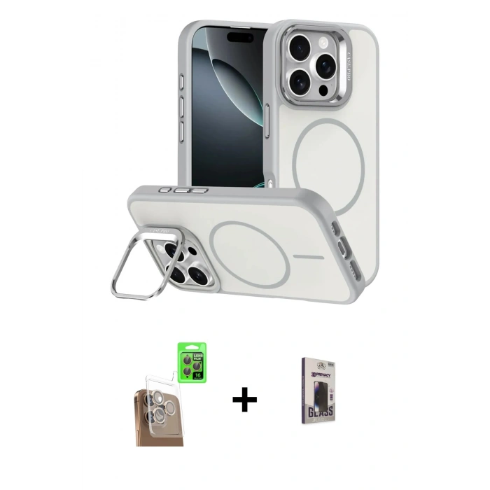 MARSİLYAN™- iPhone 16 Pro Max Kılıf Çekirdek Klasik - Siyah Bilvis Hayalet Cam Ekran Koruyucu + Raze Metal Kamera Lens - CLTM