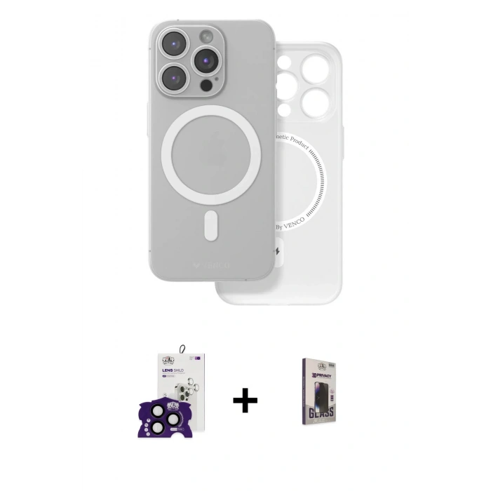 MARSİLYAN™- iPhone 16 Pro Max Kılıf Çekirdek Klasik - Siyah Bilvis Hayalet Cam Ekran Koruyucu + Bilvis Titan Kamera Lens - SH