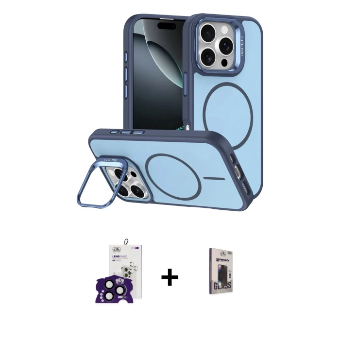 MARSİLYAN™- iPhone 16 Pro Max Kılıf Çekirdek Klasik - Siyah Bilvis Hayalet Cam Ekran Koruyucu + Bilvis Titan Kamera Lens - SH