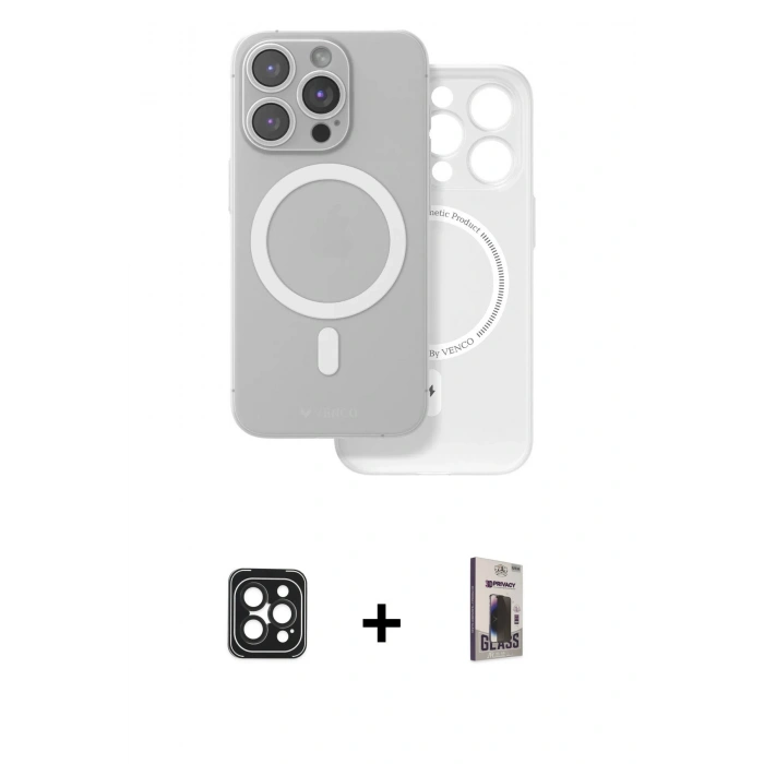 MARSİLYAN™- iPhone 16 Pro Max Kılıf Çekirdek Klasik - Siyah Bilvis Hayalet Cam Ekran Koruyucu + PVD Metal Kamera Lens - SH