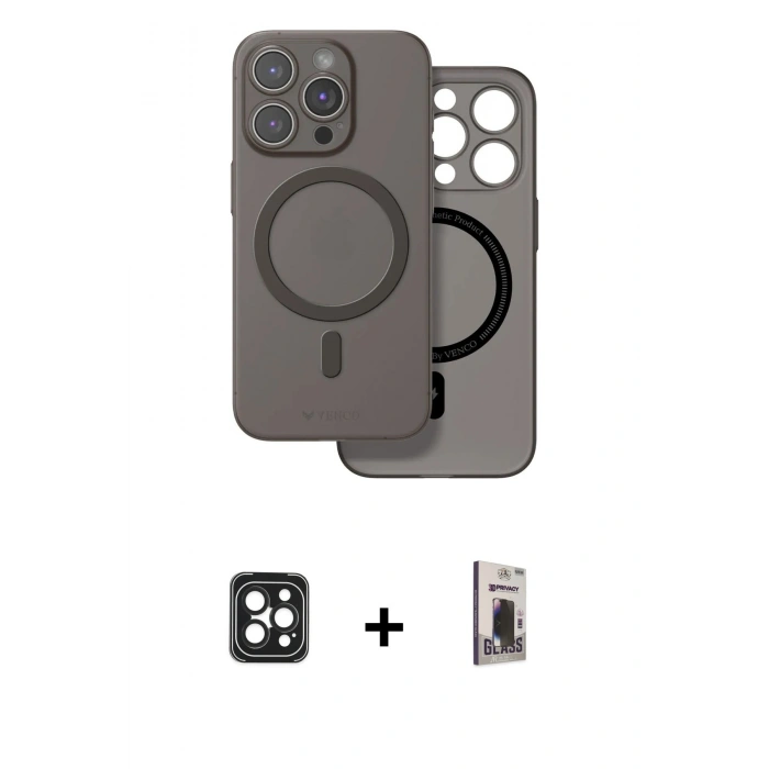 MARSİLYAN™- iPhone 16 Pro Max Kılıf Çekirdek Klasik - Siyah Bilvis Hayalet Cam Ekran Koruyucu + PVD Metal Kamera Lens - SH