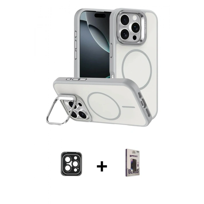 MARSİLYAN™- iPhone 16 Pro Max Kılıf Çekirdek Klasik - Siyah Bilvis Hayalet Cam Ekran Koruyucu + PVD Metal Kamera Lens - SH