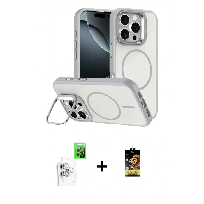 MARSİLYAN™- iPhone 16 Pro Max Kılıf Çekirdek Klasik - Siyah Buffer Cam Ekran Koruyucu + Raze Metal Kamera Lens - BZ