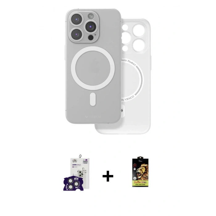 MARSİLYAN™- iPhone 16 Pro Max Kılıf Çekirdek Klasik - Siyah Buffer Cam Ekran Koruyucu + Bilvis Titan Kamera Lens - TMGI