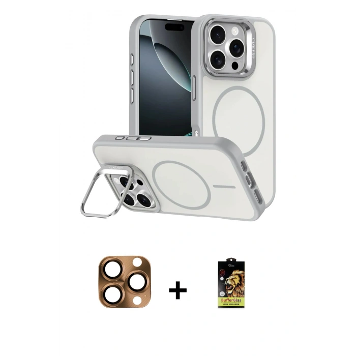 MARSİLYAN™- iPhone 16 Pro Max Kılıf Çekirdek Klasik - Siyah Buffer Cam Ekran Koruyucu + Pers Alüminyum Kamera Lens - CLTM