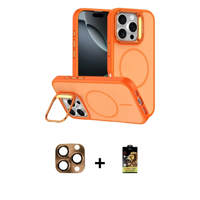 MARSİLYAN™- iPhone 16 Pro Max Kılıf Çekirdek Klasik - Siyah Buffer Cam Ekran Koruyucu + Pers Alüminyum Kamera Lens - CLTM