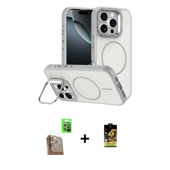 MARSİLYAN™- iPhone 16 Pro Max Kılıf Çekirdek Klasik - Siyah Buffer Cam Ekran Koruyucu + Raze Metal Kamera Lens - CLTM