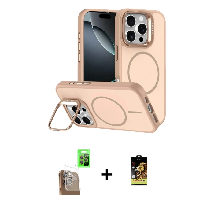 MARSİLYAN™- iPhone 16 Pro Max Kılıf Çekirdek Klasik - Siyah Buffer Cam Ekran Koruyucu + Raze Metal Kamera Lens - CLTM