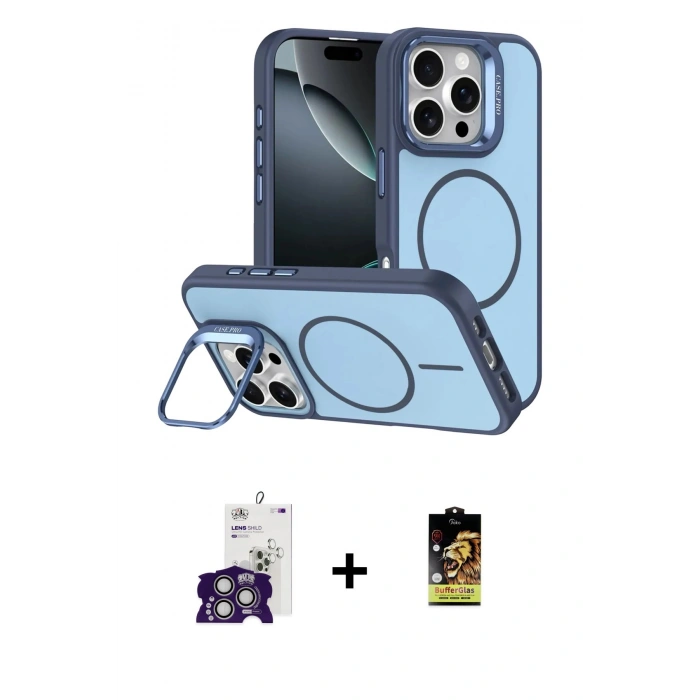 MARSİLYAN™- iPhone 16 Pro Max Kılıf Çekirdek Klasik - Siyah Buffer Cam Ekran Koruyucu + Bilvis Titan Kamera Lens - GS