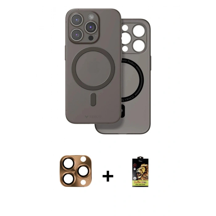 MARSİLYAN™- iPhone 16 Pro Max Kılıf Çekirdek Klasik - Siyah Buffer Cam Ekran Koruyucu + Pers Alüminyum Kamera Lens - CLTM