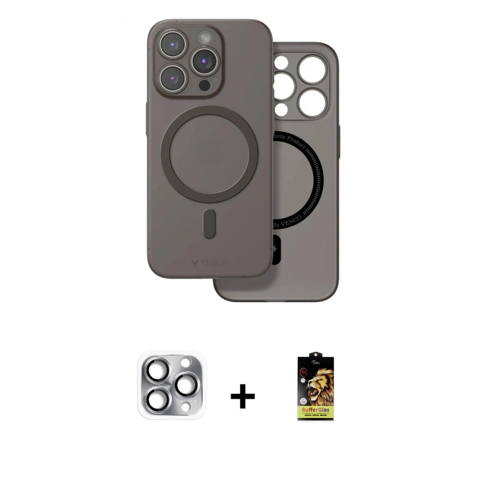 MARSİLYAN™- iPhone 16 Pro Max Kılıf Çekirdek Klasik - Siyah Buffer Cam Ekran Koruyucu + Pers Alüminyum Kamera Lens - GI