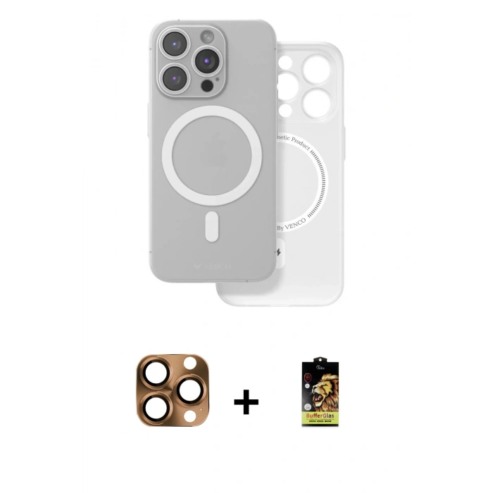 MARSİLYAN™- iPhone 16 Pro Max Kılıf Çekirdek Klasik - Siyah Buffer Cam Ekran Koruyucu + Pers Alüminyum Kamera Lens - CLTM
