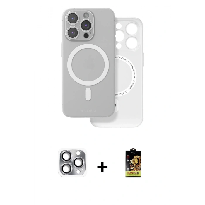 MARSİLYAN™- iPhone 16 Pro Max Kılıf Çekirdek Klasik - Siyah Buffer Cam Ekran Koruyucu + Pers Alüminyum Kamera Lens - GI