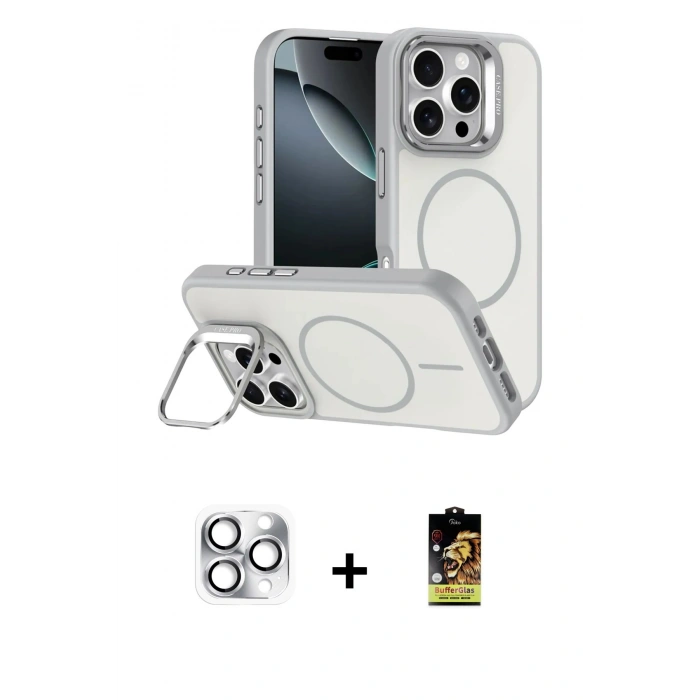 MARSİLYAN™- iPhone 16 Pro Max Kılıf Çekirdek Klasik - Siyah Buffer Cam Ekran Koruyucu + Pers Alüminyum Kamera Lens - GS