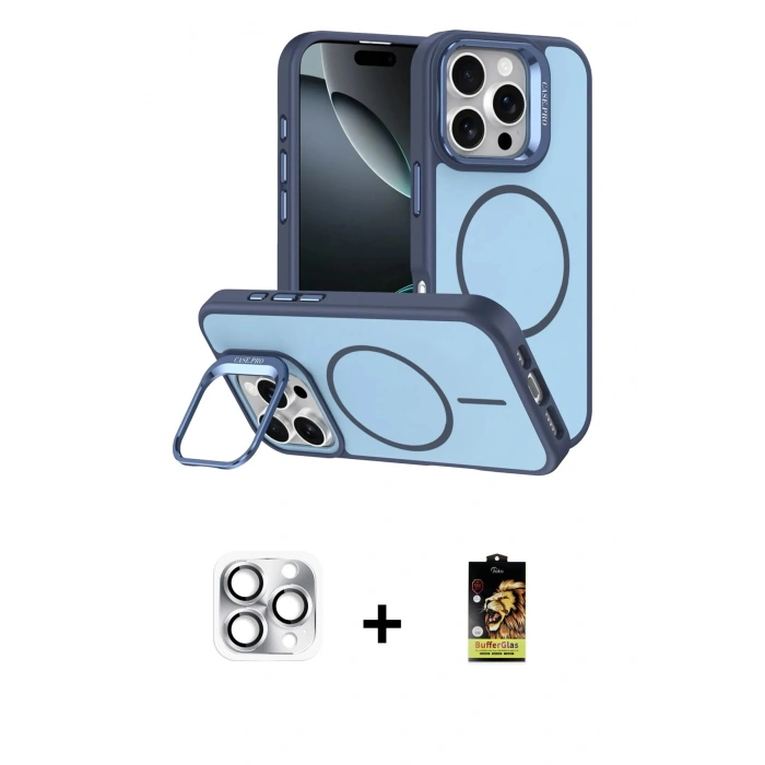 MARSİLYAN™- iPhone 16 Pro Max Kılıf Çekirdek Klasik - Siyah Buffer Cam Ekran Koruyucu + Pers Alüminyum Kamera Lens - GS