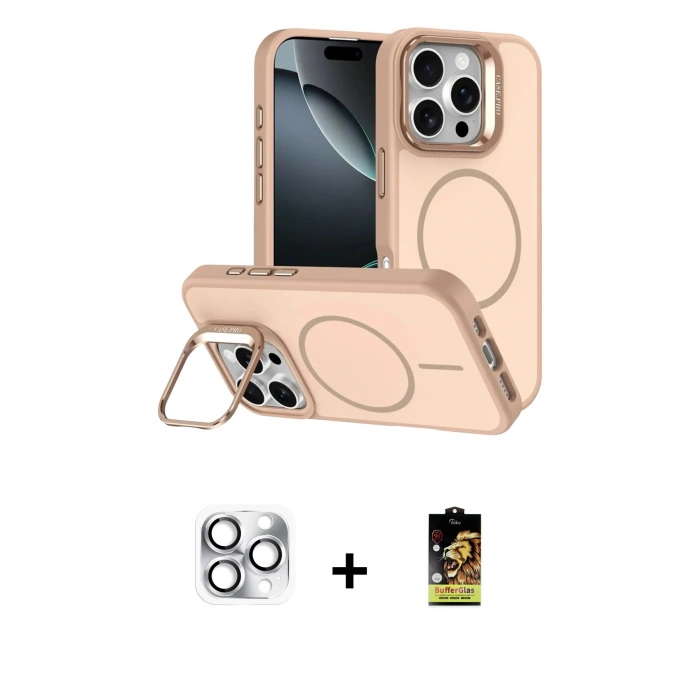 MARSİLYAN™- iPhone 16 Pro Max Kılıf Çekirdek Klasik - Siyah Buffer Cam Ekran Koruyucu + Pers Alüminyum Kamera Lens - GS