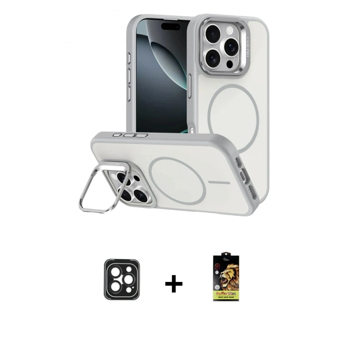 MARSİLYAN™- iPhone 16 Pro Max Kılıf Çekirdek Klasik - Siyah Buffer Cam Ekran Koruyucu + PVD Metal Kamera Lens - SH